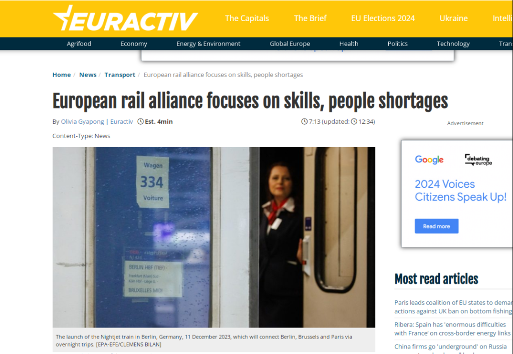 European rail alliance focuses on skills, people shortages